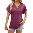 thumbnail image 1 of WEAIXIMIUNG Valentine's Day Women's Spring/Summer Solid Color Hooded Button Loose T Shirt, 1 of 3