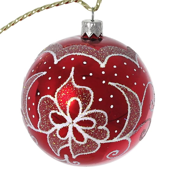 "Diadem" Hand Painted Glass Christmas Ornament (Red, Glossy).