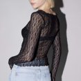 thumbnail image 4 of oqasdz Womens Thermal Underwear Lace Long Sleeve Top Sheer Mesh Cropped Top Floral Slim Fit Off Shoulder Top T Shirt Fashion Street Daily Wear, 4 of 4
