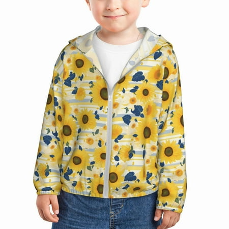 

Ocsxa Navy Blue Leaf Sunflower Print Kids Active Zipper Sun Protection Jacket Boys Girls Hooded Cooling Shirt-18 Months