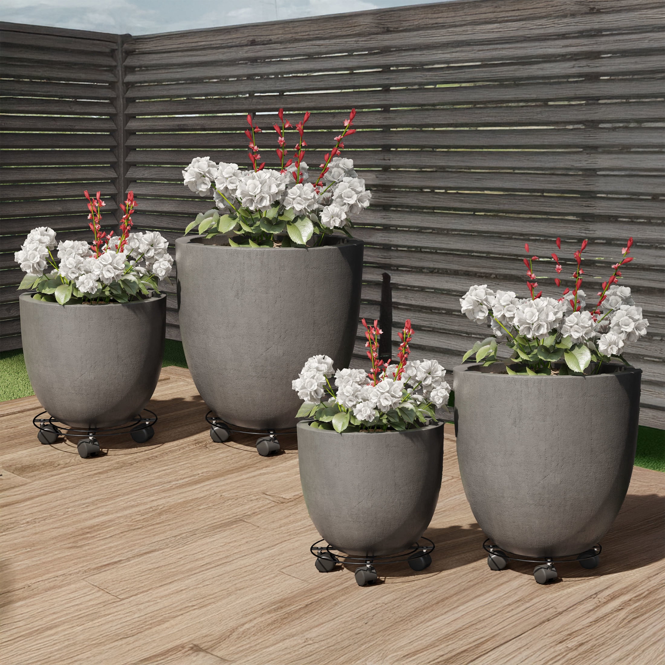 Pure Garden Rolling Plant Caddy with Wheels Heavy Duty 4-Pack - 12” Indoor or Outdoor Plant Stands