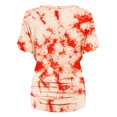 thumbnail image 2 of Made by Johnny Women's V-Neck Short Sleeve Tie Dye Shirring Dolman Top S WHITE_CORAL, 2 of 6