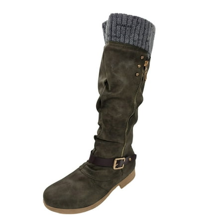 

Womens Boots Womens Boots Women Fashion Western Style Cowboy Riding Boots Casual Warm Knee Middle Tube Boots Shoes Green