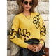 thumbnail image 5 of Suéteres de Punto con Hombros Descubiertos para Mujer, Suéter de Otoño con Flores, Cuello Redondo, Larga y Estilo Moderno. Amarillo L, 5 of 8