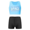 thumbnail image 4 of JanJean Kids Girls Gymnastic Dance Outfit Racerback Crop Top with Shorts Set Sleeveless Yoga Workout Light Blue&Black 12, 4 of 9