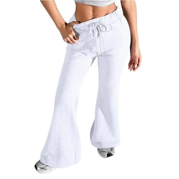 WULMLEO Wide Leg Sweatpants Women Casual Flare Pants with Pockets Straight Leg Y2k Baggy Sweatpants Fall Fleece Sweat Pants White S