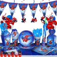 thumbnail image 1 of Platos, vasos, pañuelos, tenedores y cucharas de cumpleaños con temática de Spider Man, decoraciones para fiestas, 1 of 5