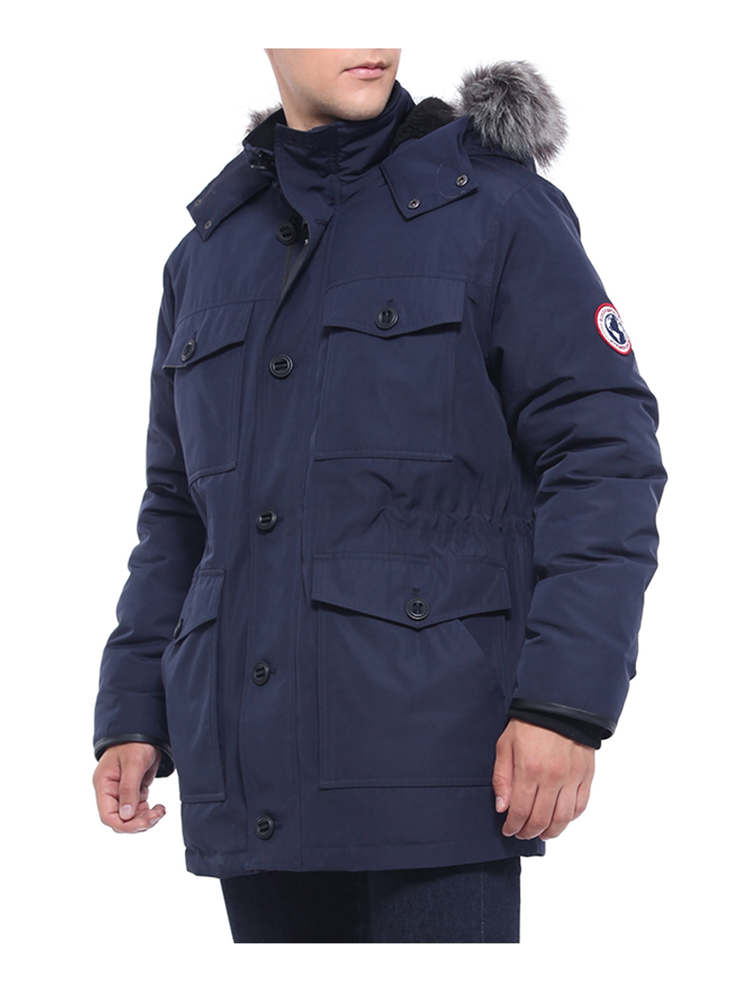 JSY Mens Quilted Outside Faux Fur Hooded Vogue Parkas Down Jacket 