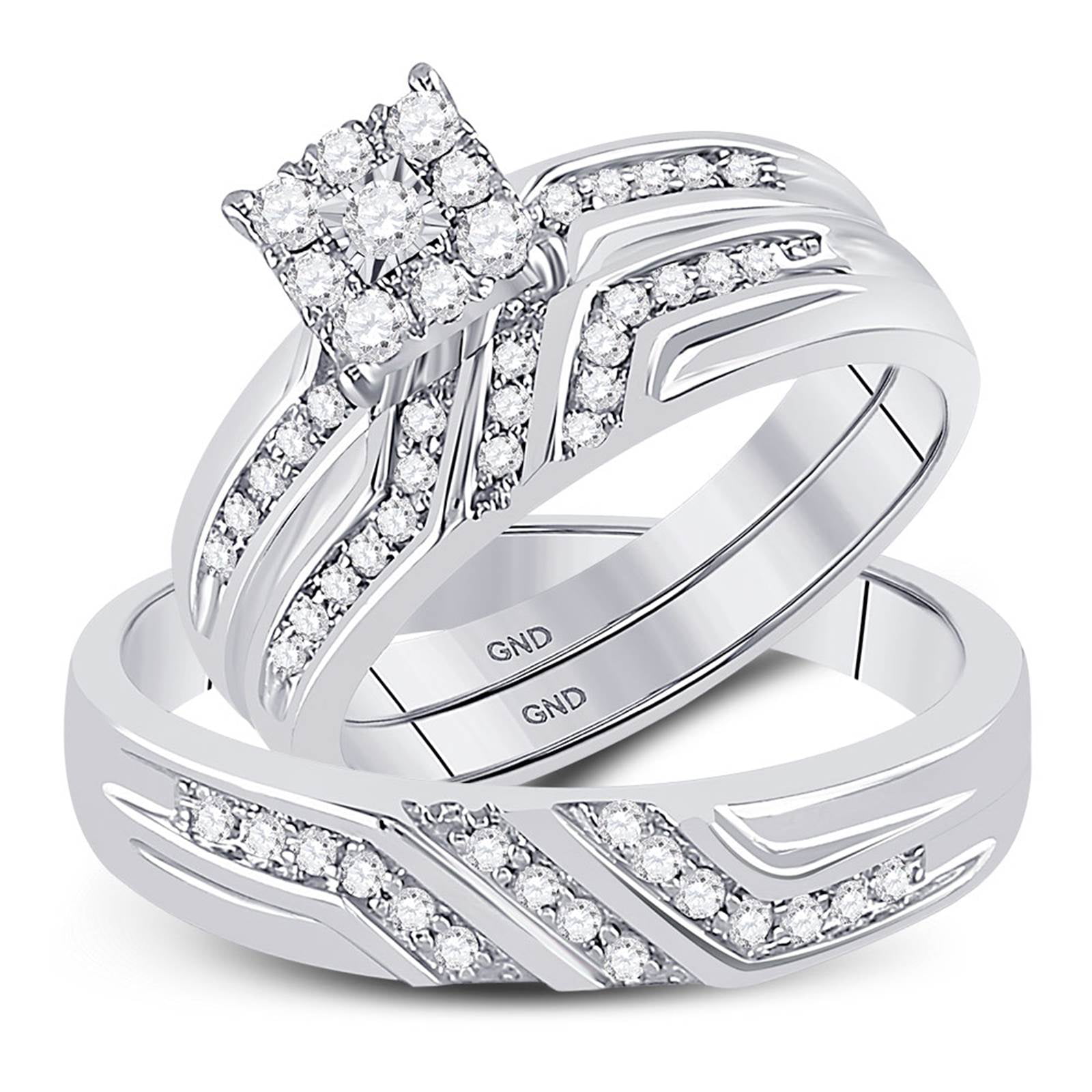 Fusion Collections 10kt White Gold Round Diamond His & Hers Bridal
