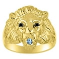 thumbnail image 1 of RYLOS Rings Gold Plated Silver Lion Head Ring Black Diamonds Eyes & Gemstone Mouth Fun Designer Rings Blue Topaz Jewelry Size 7, 1 of 7