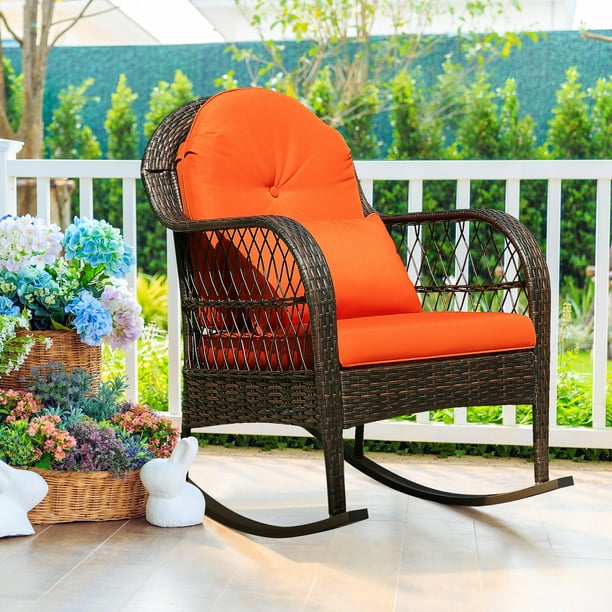 Gymax Patio Rattan Wicker Rocking Chair, Rattan Rocking Chairs Outdoor