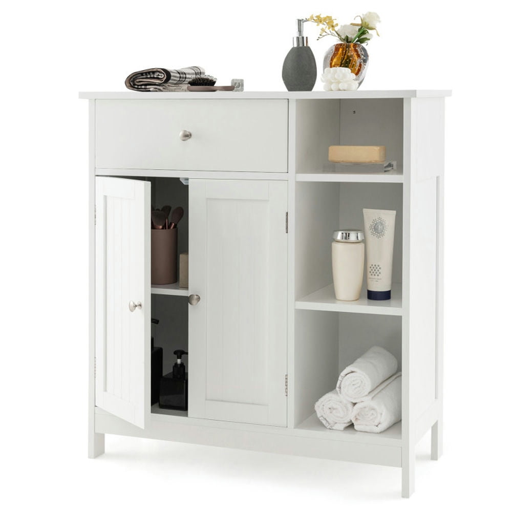 Finihen Storage Cabinet, Floor Cabinet, Freestanding Kitchen Cupboard Storage Organizer with 1 Large Drawer, for Bathroom, Living Room, Bedroom, Kitchen, White