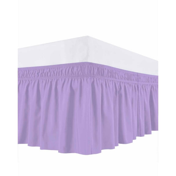 Minimalist Solid Color Bed Skirt Queen Size 18" Drop Pure Lavender Purple Simple Ruffled Wrap Around Bed Skirts Adjustable Elastic Bedskirt Dust Ruffle for Queen Size Bed