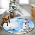 thumbnail image 4 of Nautical Blue Round Area Rug 4 FT, Non Slip Indoor Outdoor Rug, Lighthouse Ocean Sailboat Summer Painting Washable Soft Circular Carpet Non-Shedding Floor Mat for Coffee Table Nursery Foyer Balcony, 4 of 9