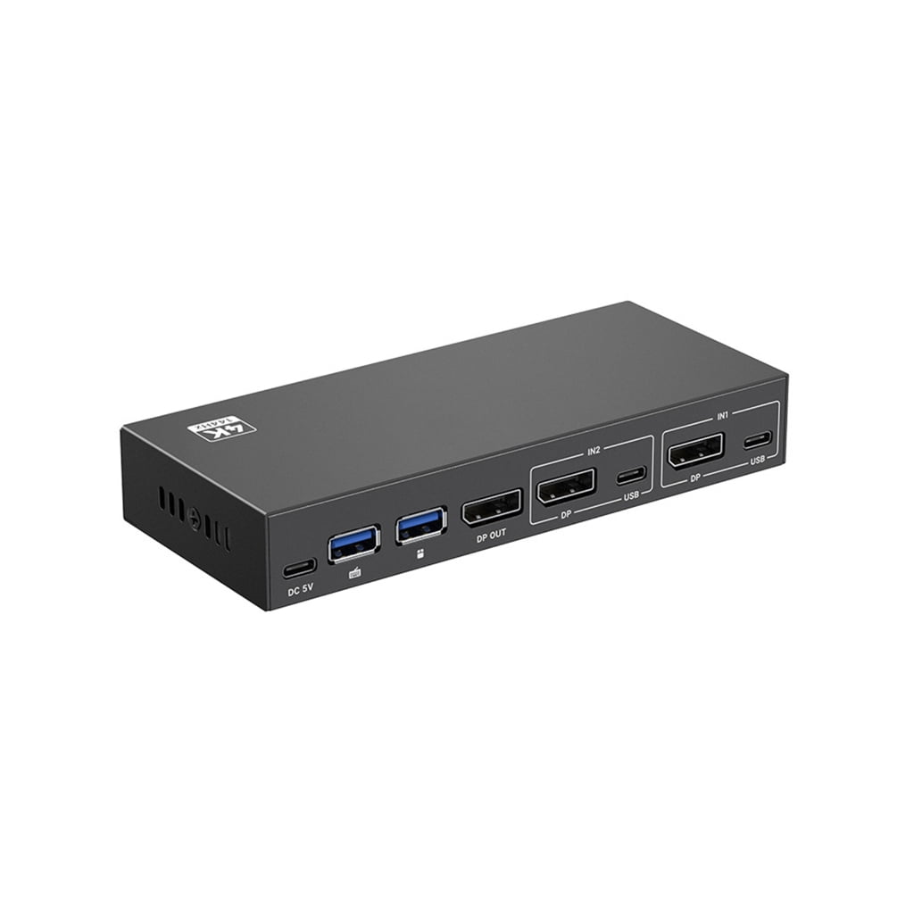 DisplayPort KVM 2 In 1 Out Switcher USB Selector for PC Share Monitors Mouse