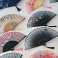 thumbnail image 5 of Retro Style Folding Fan Female Japanese Pattern Retro Cloth Art Craft Gift Home Decoration Ornament Dancing Hand Fan, 5 of 10