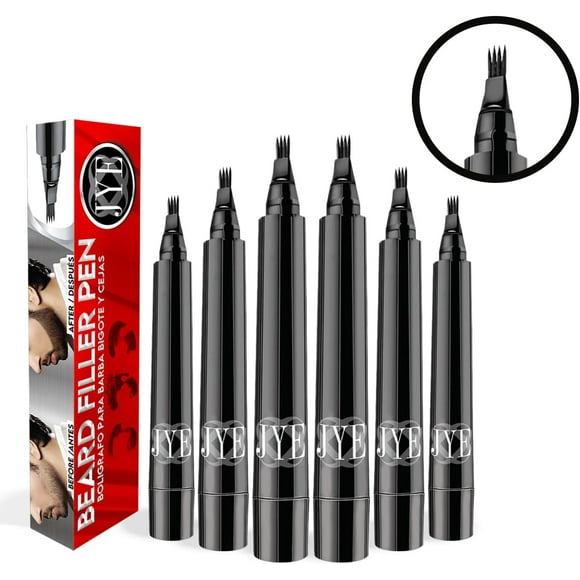 6 Boligrafos para barba bigote y cejas, color negro, fácil de aplicar, impermeable, ideal para cubrir huecos y cubrir canas, apariencia mas abundante natural