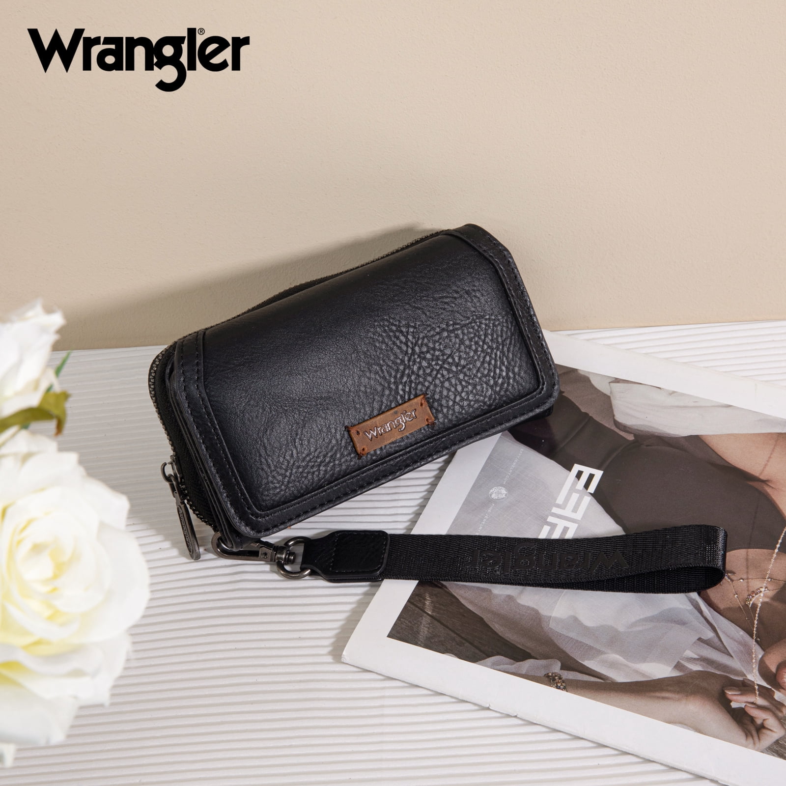 Wrangler Wallet Purse for Women Minimalist Wristlet Wallet with RFID Blocking Credit Card Holder, Black
