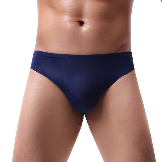 Uinagy Men's Solid Color Comfortable Breathable Sweat-Absorbent Ice Silk Briefs