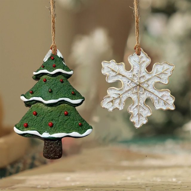 mfyjkho Adornos colgantes de resina navideña vintage, copos de nieve y adornos para árbol de Navidad, decoración para fiestas navideñas, 5,5 x 6,2 cm, incluye 1 pieza.