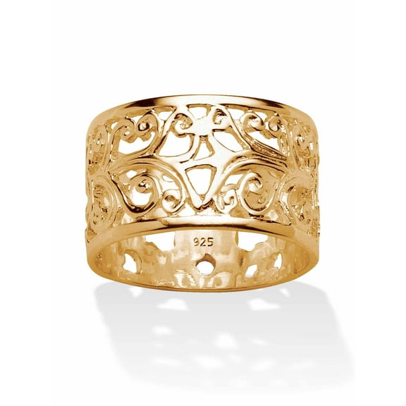 PalmBeach Jewelry Vintage-Style Filigree Scroll Design Ring Band in 18k Gold-Plated or Sterling Silver