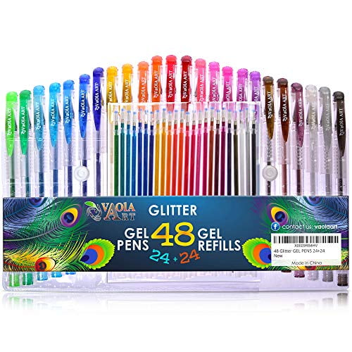 Vaola Various Color Gel Pens 24 Glitter Gel Pens Plus 24 Refills
