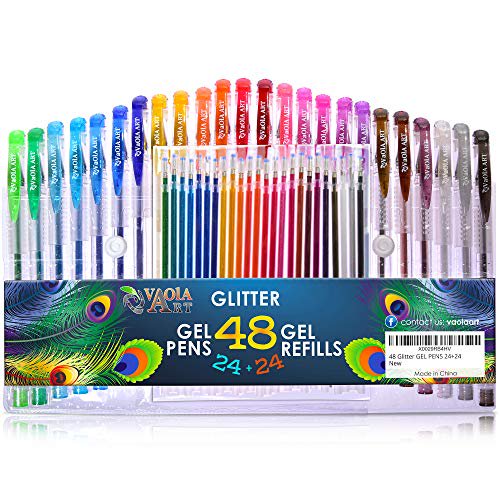 Vaola Various Color Gel Pens 24 Glitter Gel Pens Plus 24 Refills