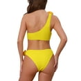 thumbnail image 3 of Conjuntos de bikini de una sola manga con flores en 3D para mujer, traje de baño asimétrico de 2 piezas en amarillo grande, 3 of 5