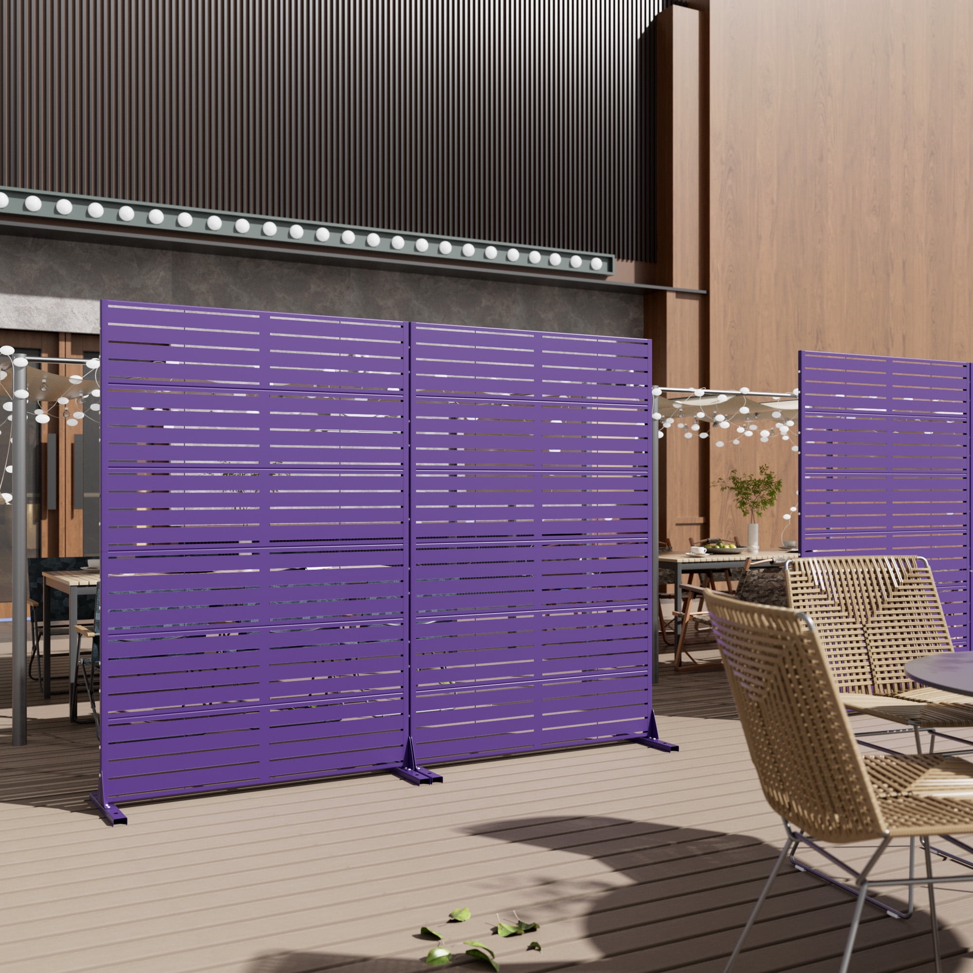 MAYEERTY 72*47in Outdoor Privacy Screen, 6 Panels Metal Privacy Fences for Patio, Purple