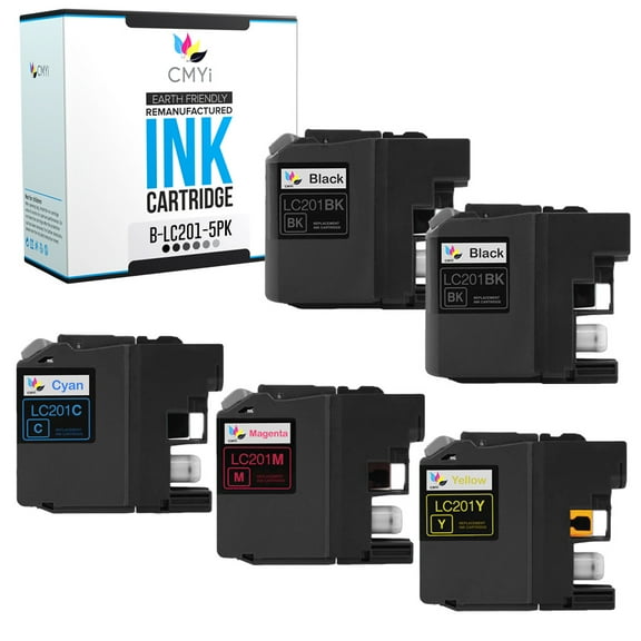 CMYi LC201 Combo Pack of 5 Ink Cartridges compatible for Brother LC201 - MFC J460DW, J480DW, J485DW, J680DW, J880DW, J885DW (2 Black, 1 Cyan, 1 Magenta, 1 Yellow)