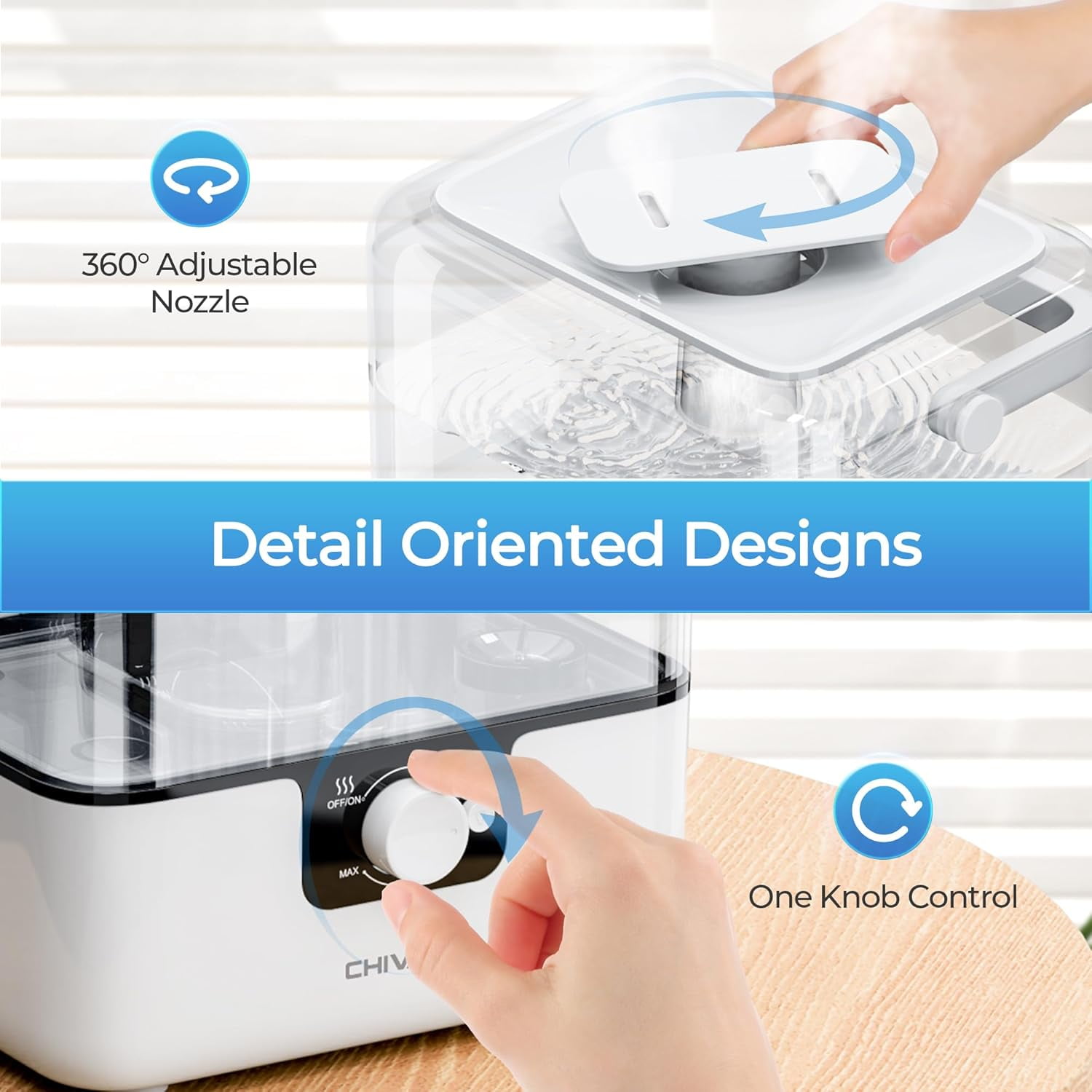 CHIVALZ Humidifier for Room, 6L Cool Mist Top-Fill Humidifiers with Diffuser up to 538 Sqft