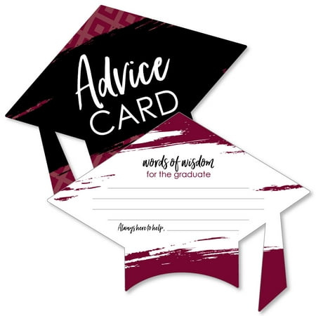 Maroon Grad – Best is Yet to Come – Burgundy Grad Cap Wish Card Graduation Party Activities – Shaped Advice Cards Games – Set of