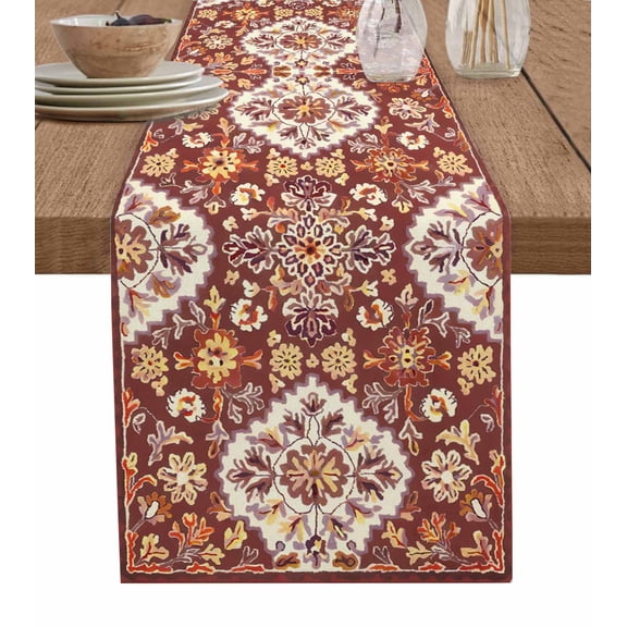 ERUNPONLY Red Boho Ethnic Table Runner - 70 Inch Long Southwest Aztec Cotton and Linen Blended Dress Scarves Farmhouse Table Runner for Kitchen Dining, Coffee Table, 13"x70"