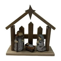 Nativity Scene Set - Holy Family & Manger,Wooden Christmas Nativity Scene Miniature Holy Family Figurines,Minimalism Boho Tabletop Christmas Manger Decorations for Indoor Home Mantel Display