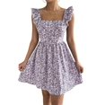 thumbnail image 3 of Women Floral Mini Dress Square Neck Ruffle Shoulder Back Tie A Line Sundress XL, 3 of 9