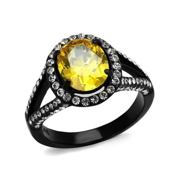 3.26 Ct Oval Topaz Halo Cz Black Stainless Steel Engagement Ring Women's Size 7