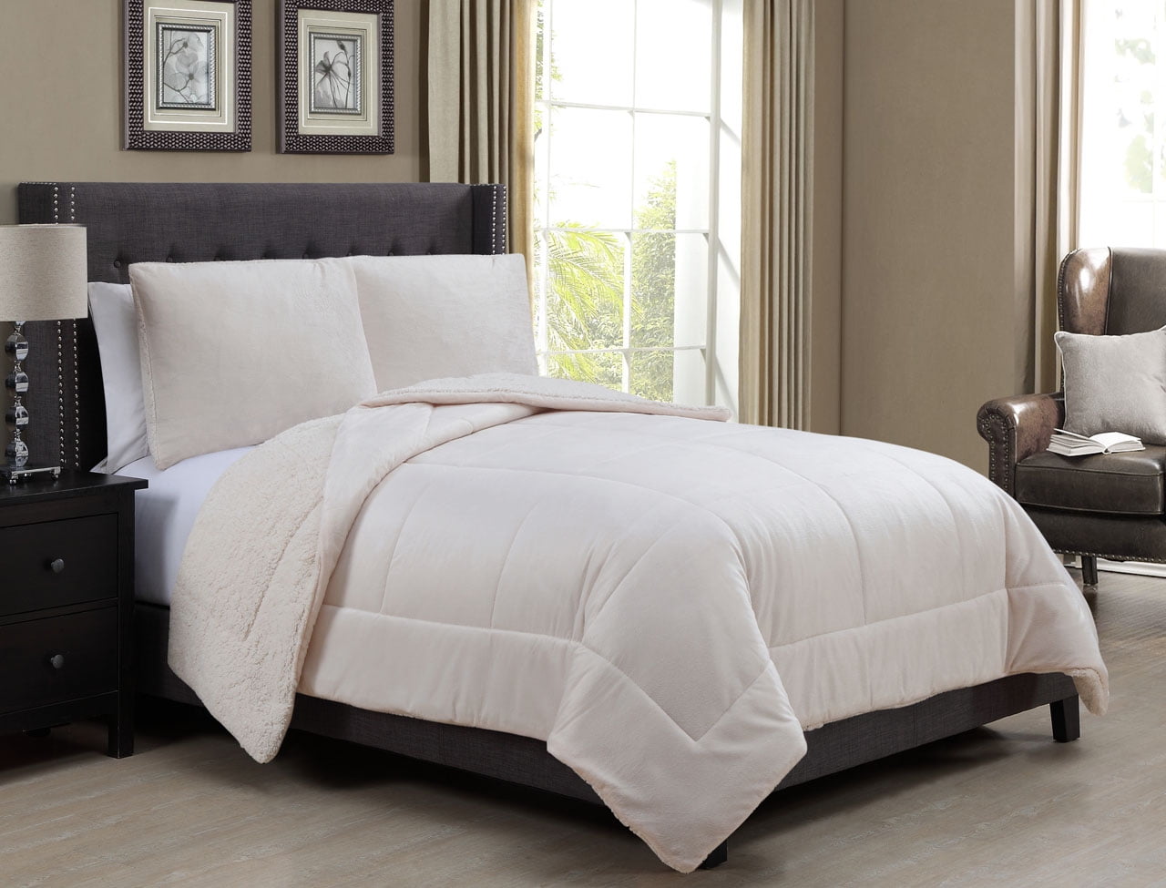 3 Piece Microsuede Sherpa Comforter Set Black Com
