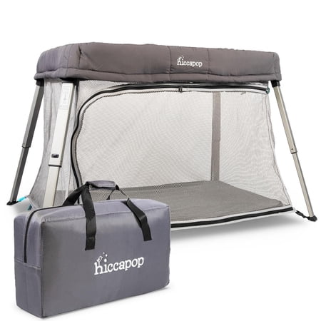 Hiccapop TravelPod Portable Playpen & Travel Crib for Baby  Lightweight Foldable Portable Crib Playard with Zippered Door Waterproof Base & Carry Bag