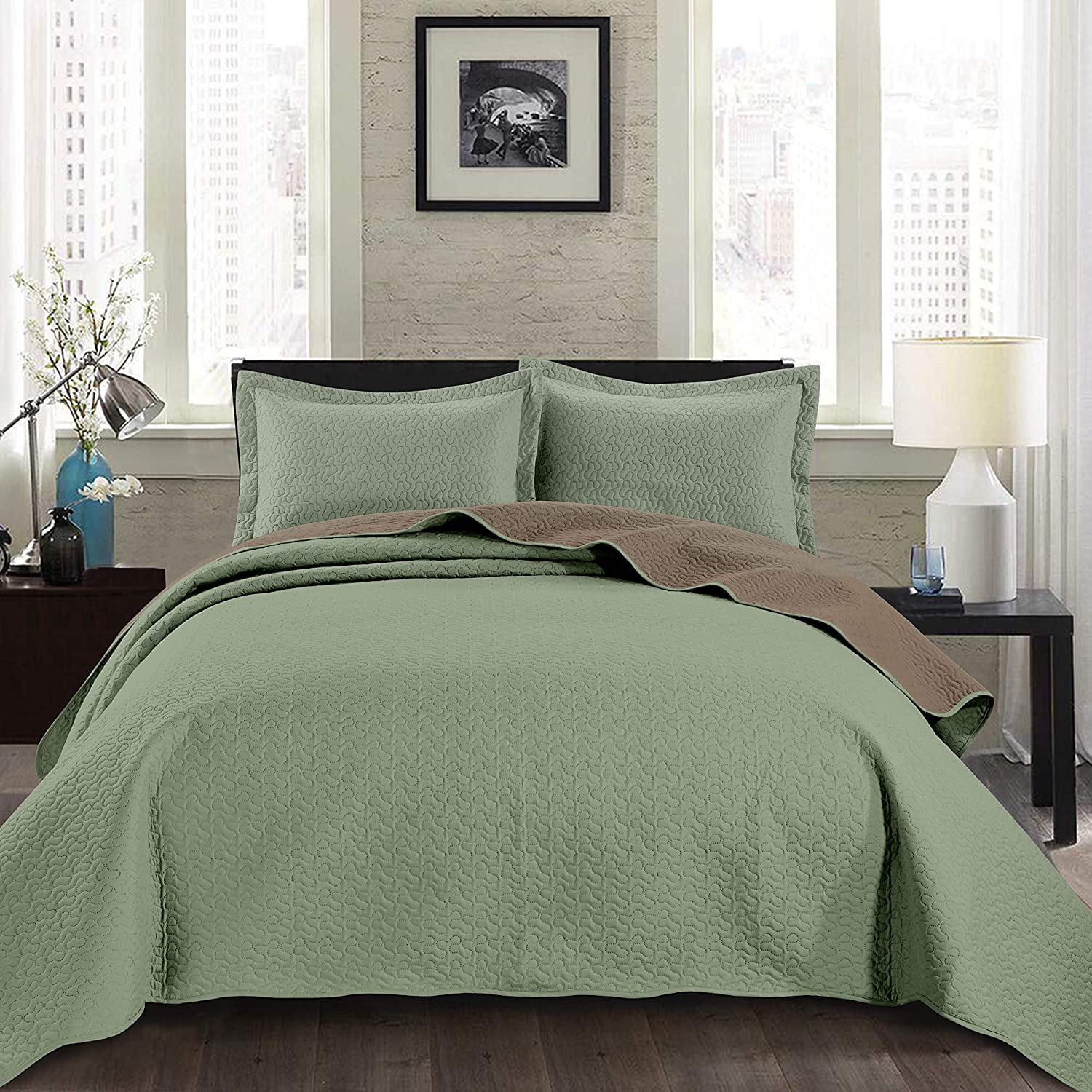 Chezmoi Collection Mesa 3-piece Oversized Reversible Bedspread Coverlet