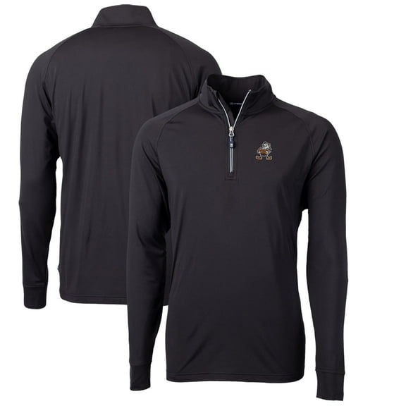 Men's Cutter & Buck Black Cleveland Browns Adapt Eco Knit Stretch Recycled Big & Tall Quarter-Zip Throwback Pullover Top