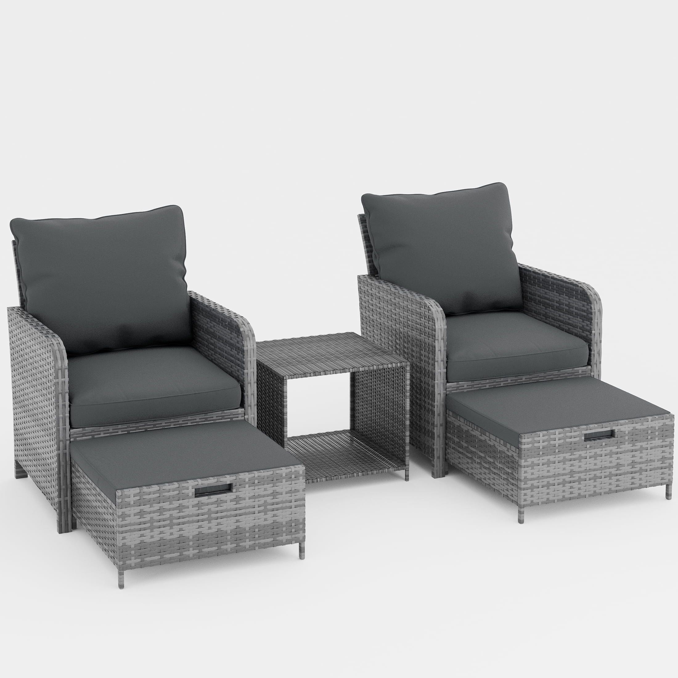 Poteban Gray Rattan Outdoor Seating 5-Piece Set,Outdoor Patio Chair with Ottoman for Front Porch Deck,Wicker Lounge Chair with Side Table,Grey