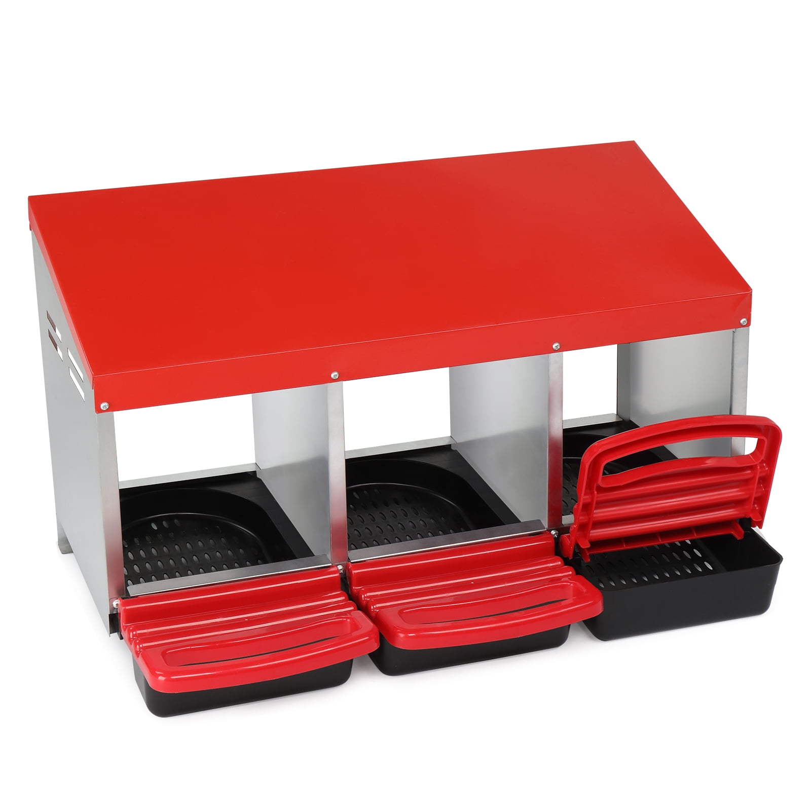 3 Compartment Poultry Chicken Nesting Box, Weather Resistant Steel Plastic Hen Laying Nest with Sloped Ventilated Bottom, Private Egg Laying Habitat for Chickens Ducks