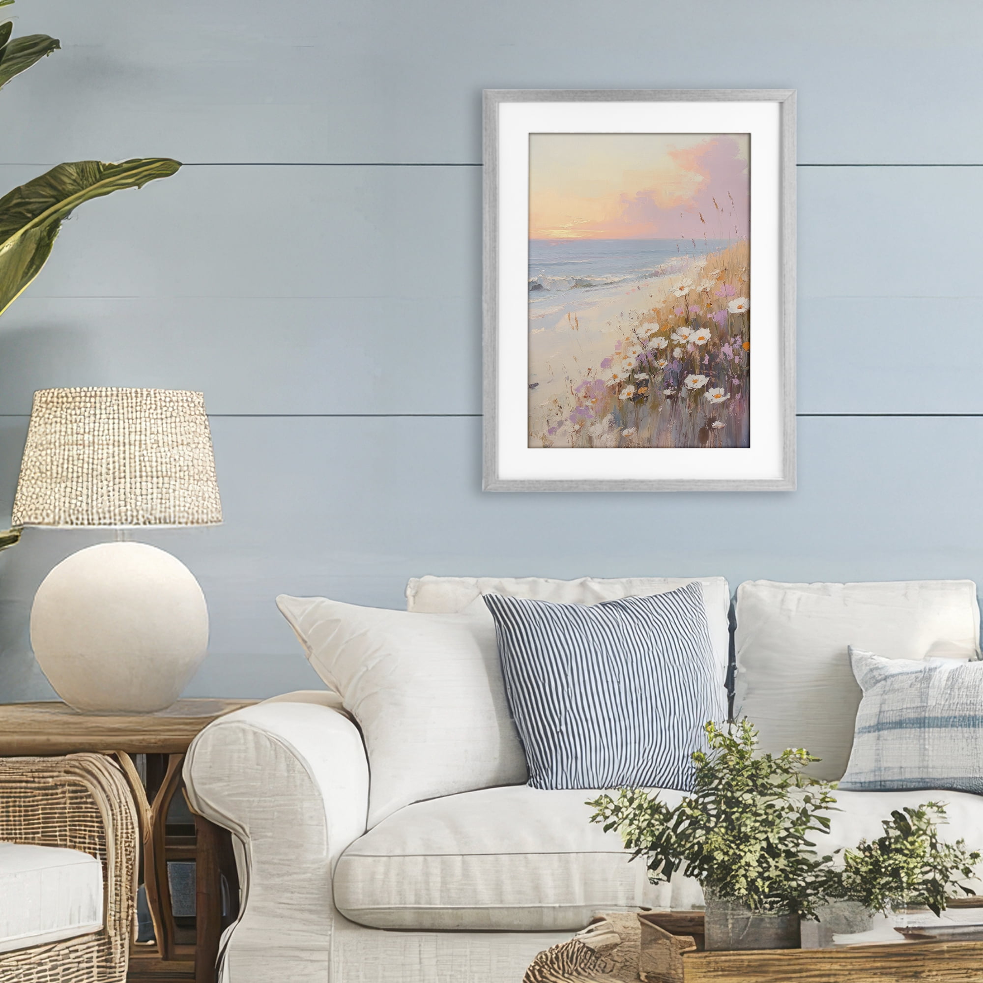 Stupell Industries Pastel Sunset Wildflowers By Sea Gray Framed Print Under Glass, design by Sisi and Seb