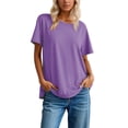 thumbnail image 2 of Lixiuxyad Women T-Shirt Classic Solid Color Casual Tee Shirt Basic Comfortable Soft Everyday Blended Short Sleeve For Ladies,Purple, 2 of 5