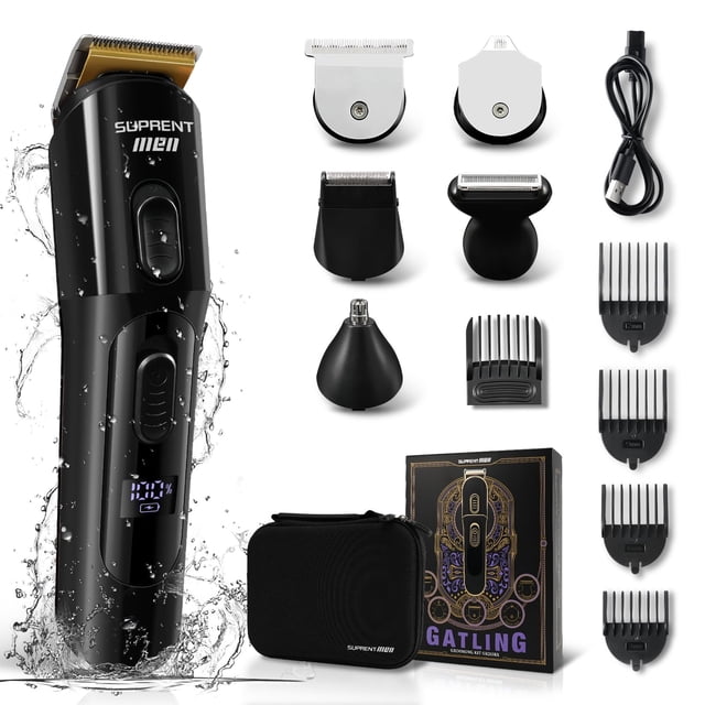 SUPRENT Cortapelos para hombres - Kit de aseo para hombres de 16 piezas con cortapelos eléctrico Bigote Cuerpo Cara Kit de aseo para hombres IPX7 Impermeable Regalo premium Adecuado para cabello, nari