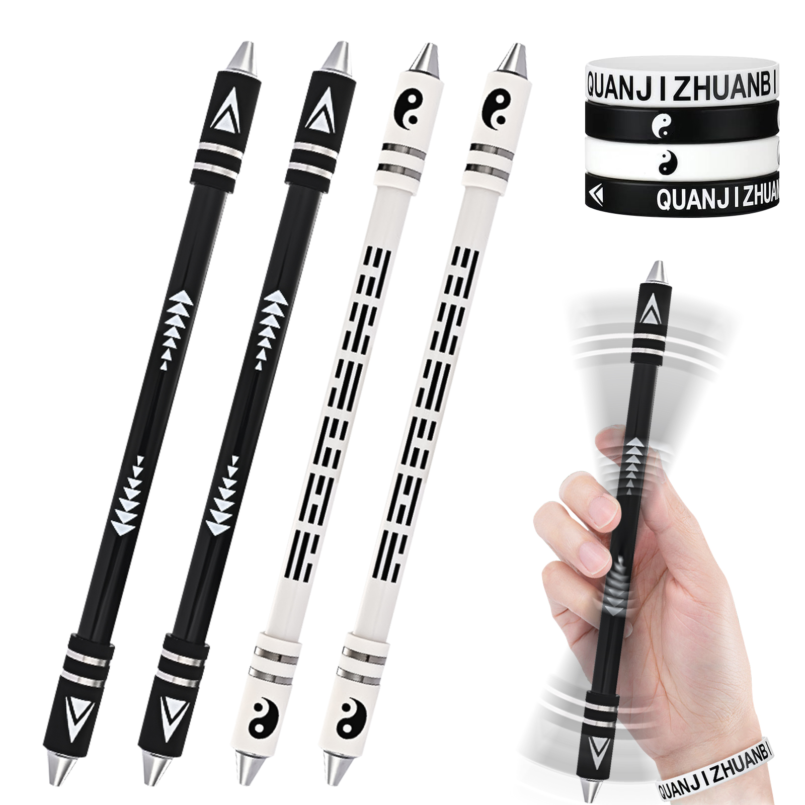 4 Pieces 8.5" Weighted Spinning Pen Mod, Rotating Finger Pen Spinner, Gaming Trick Spinning Pencil for Fingertip Rolling Pressure Relief Brain Training Office Supplies Hobby (Black & White)