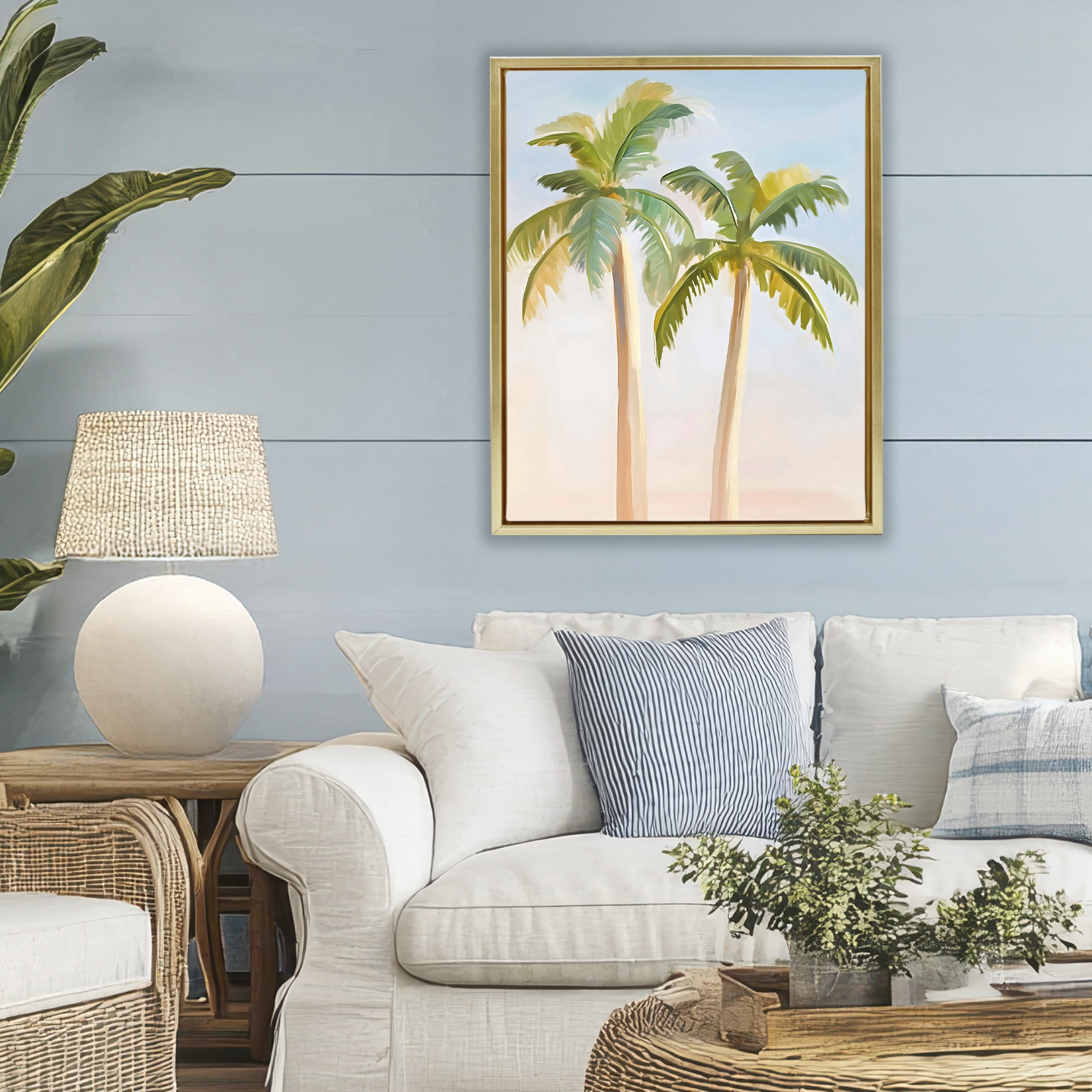 Stupell Industries Tropical Palm Twins at Sunrise Gold Framed Floater Canvas Wall Art, design by The Prints Vibe