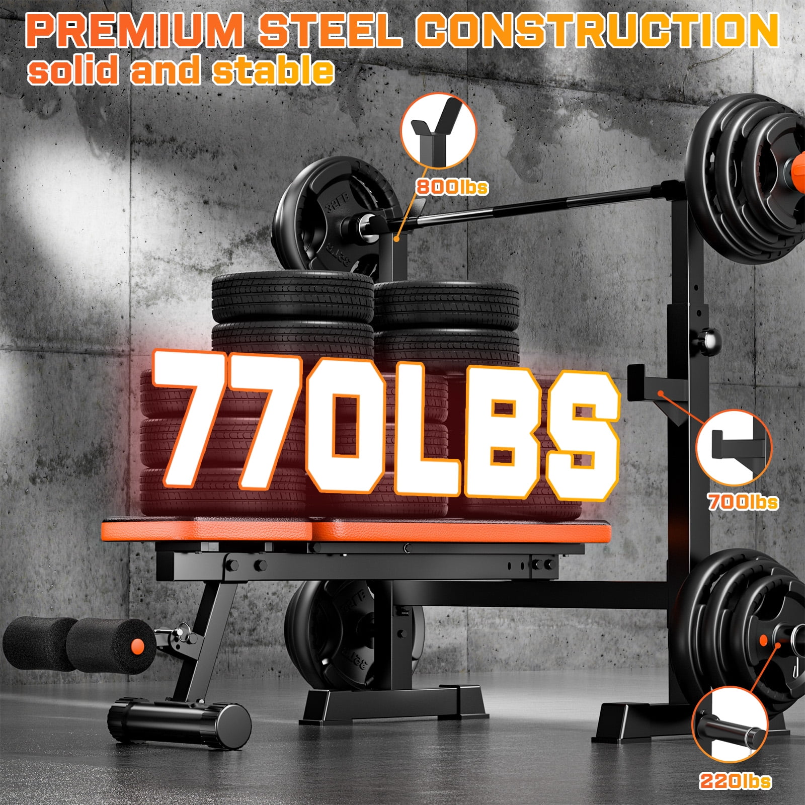 GIKPAL 770lbs 5-in-1 Adjustable Weight Bench ,Multi-Purpose Bench Press Olympic Workout Bench with Squat Rack for Home Gym Full Body Strength Training