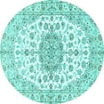 thumbnail image 1 of Ahgly Company Machine Washable Indoor Round Medallion Turquoise Blue Traditional Area Rugs, 4' Round, 1 of 4