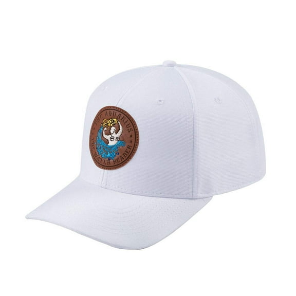 Unisex V2 Embroidered And Laser-Engraved Aquarius Zodiac (January 20, February 18), 6-Panel Baseball Cap, White/White, Adjustable Fit